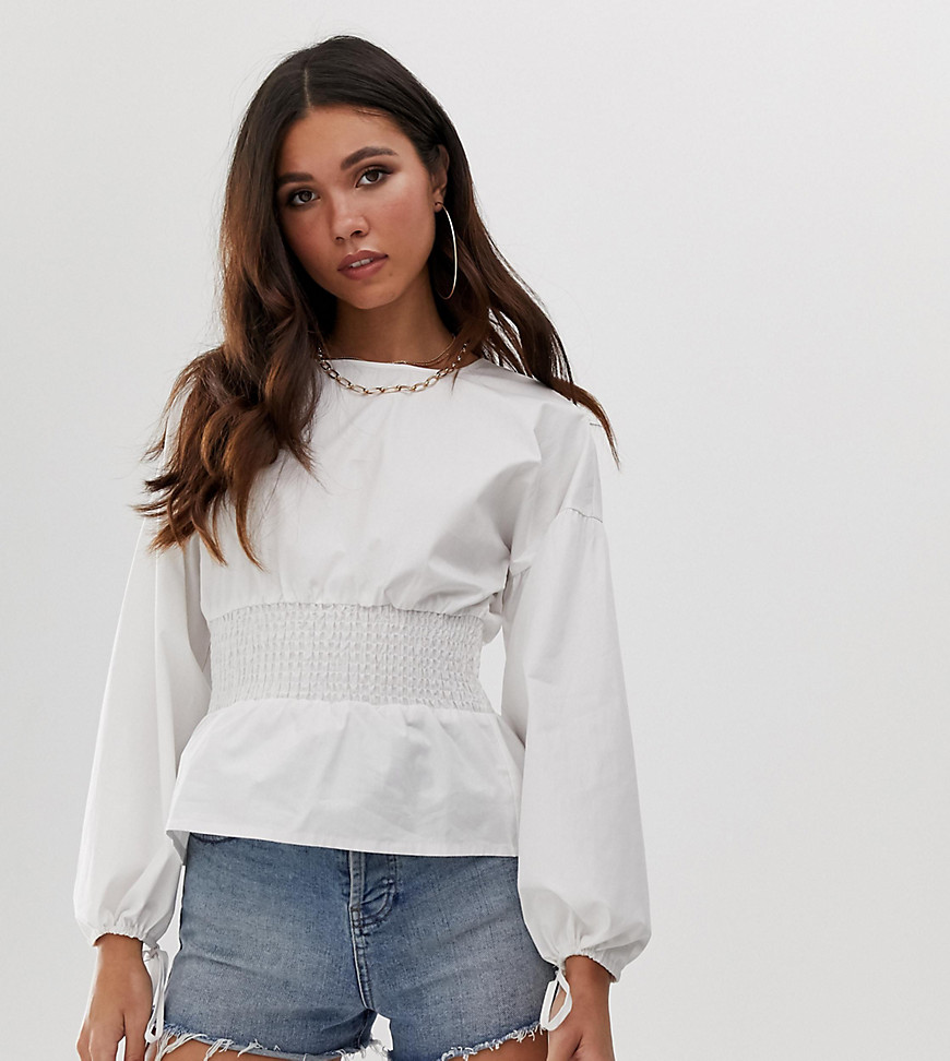 Missguided top with shirred waist in white