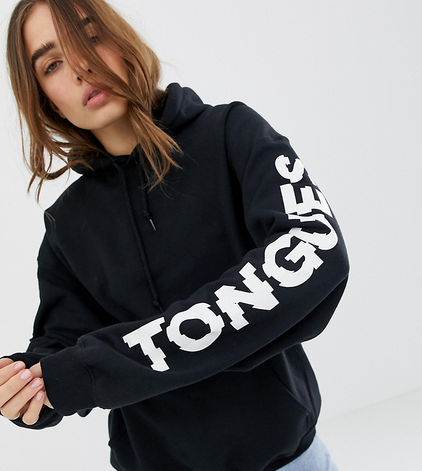 Crooked Tongues oversized hoodie with logo sleeve print in black