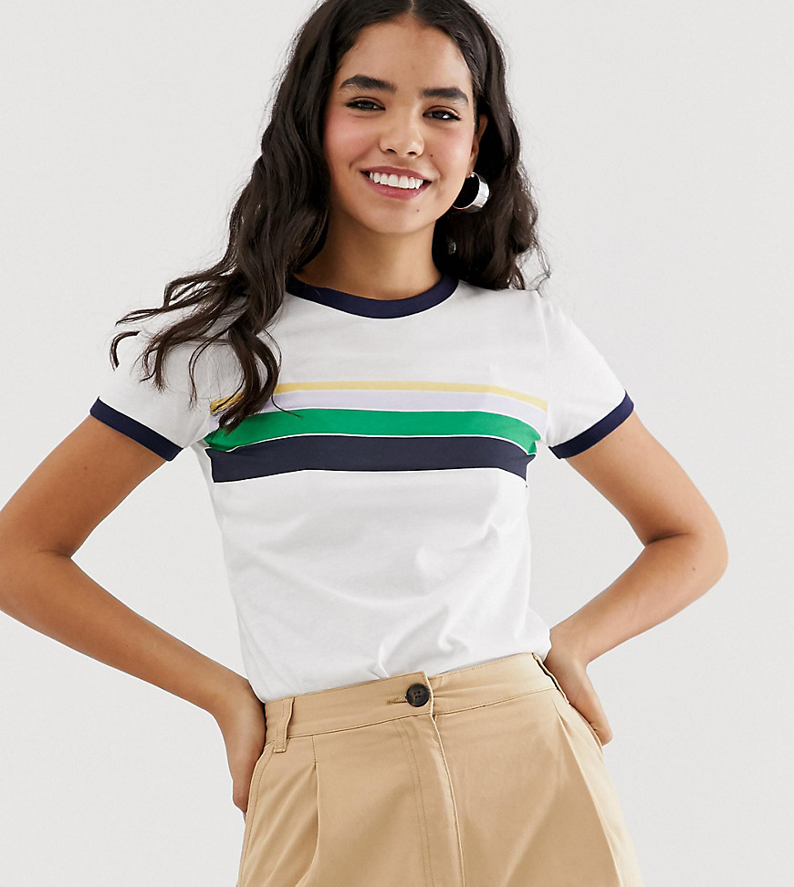 Monki crew neck t-shirt with contrast stripes in white
