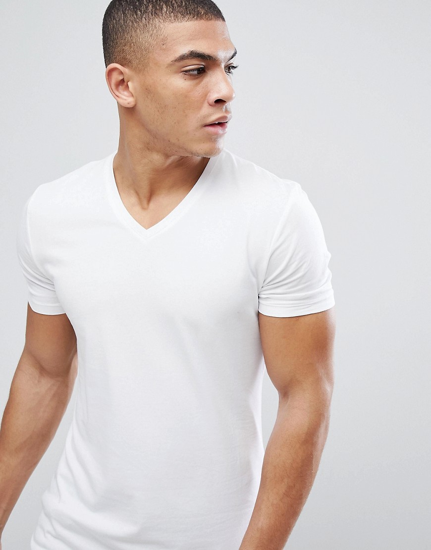Esprit Organic Muscle Fit V Neck T-Shirt In White - 100
