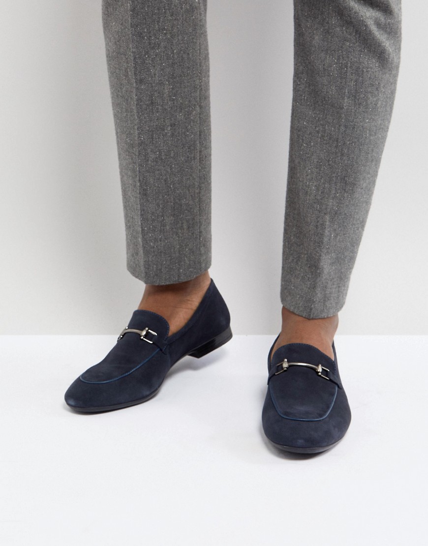 Dune Bar Loafers In Navy Suede
