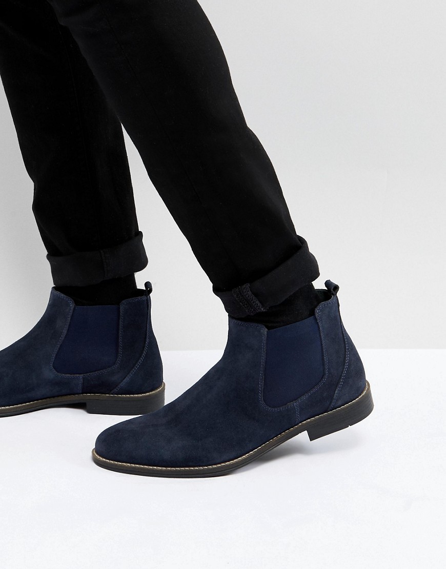 Pier One Chelsea Boots In Navy Suede