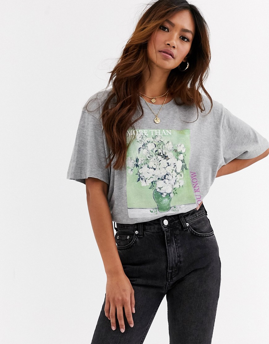 Daisy Street relaxed t-shirt with flower graphic in organic cotton