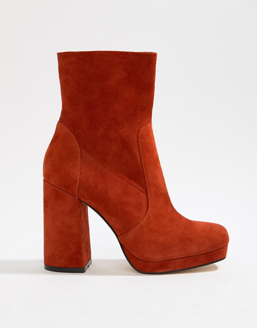 Office Aba red suede block heeled boot