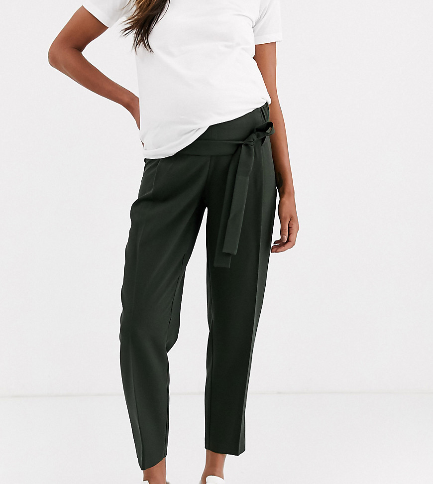 ASOS DESIGN Maternity tailored tie waist tapered ankle grazer trousers