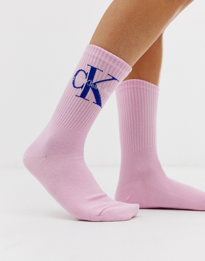 Calvin Klein Jeans logo short crew sock in pink