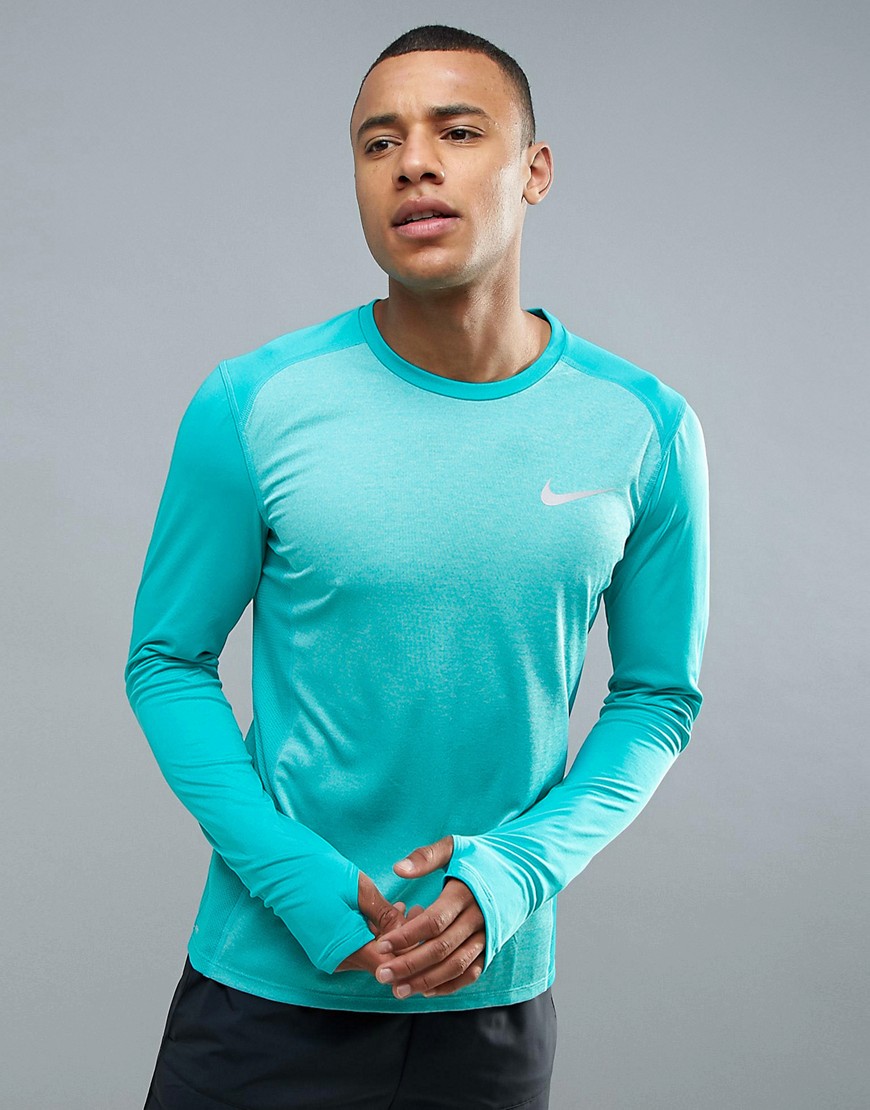 Nike Running Breathe Miler Long Sleeve Top In Green 833593-311 - Green