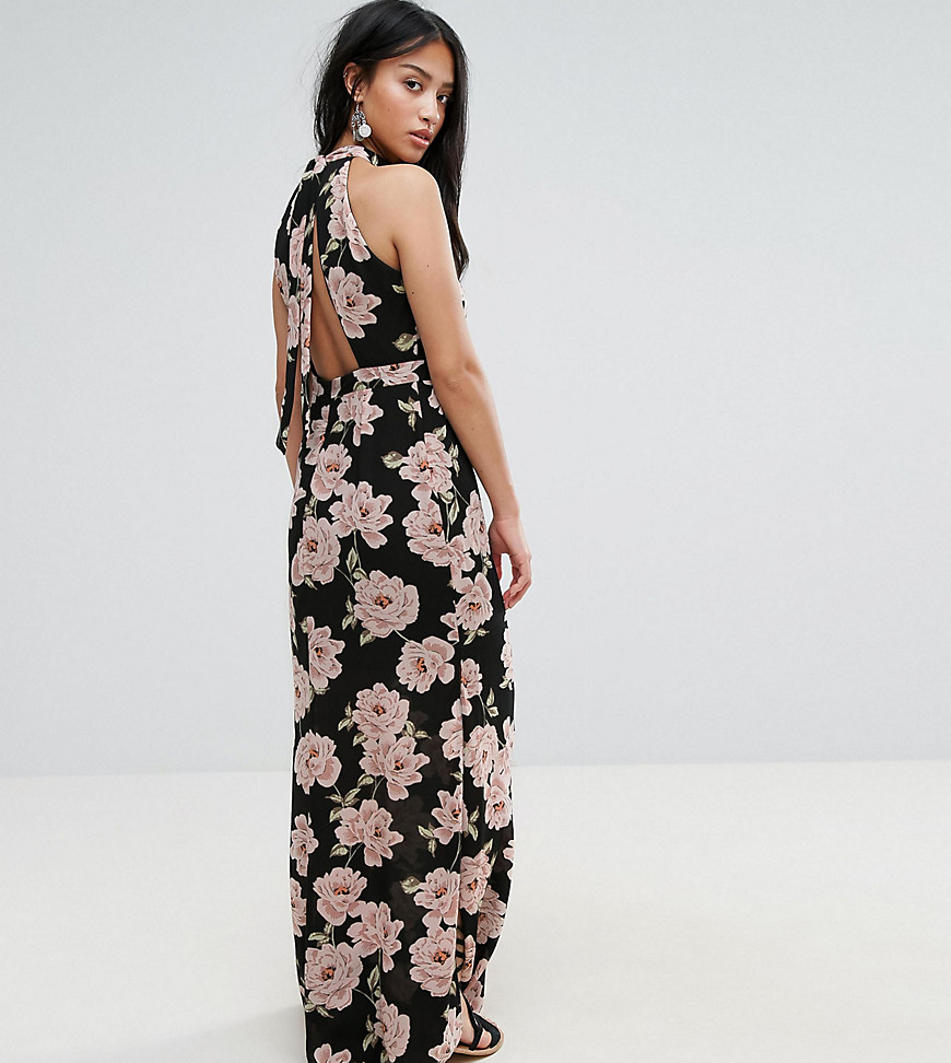 New Look Petite Floral Halterneck Maxi Dress - Black pattern