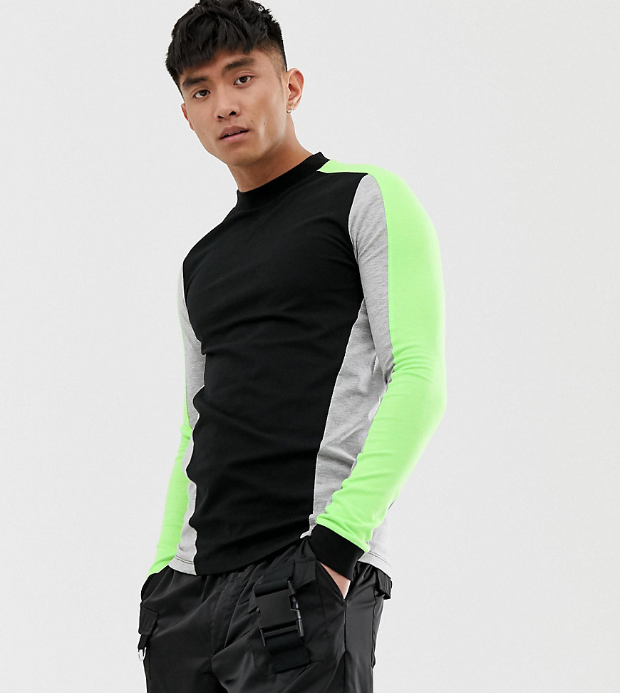 COLLUSION muscle fit long sleeve colour blocked t-shirt