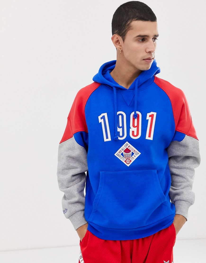 Mitchell & Ness 1991 All Star panelled hoodie in blue & red