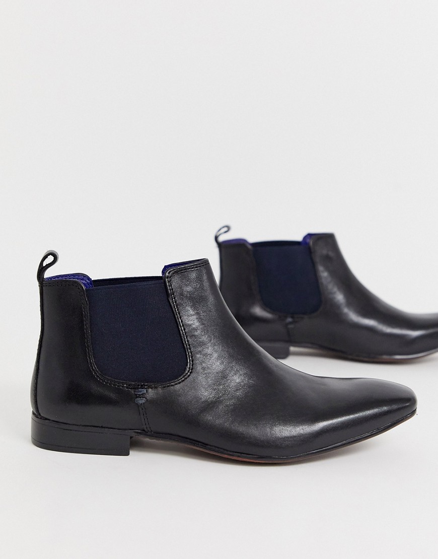 Silver Street Chelsea Boot with Contrast Gusset in black leather