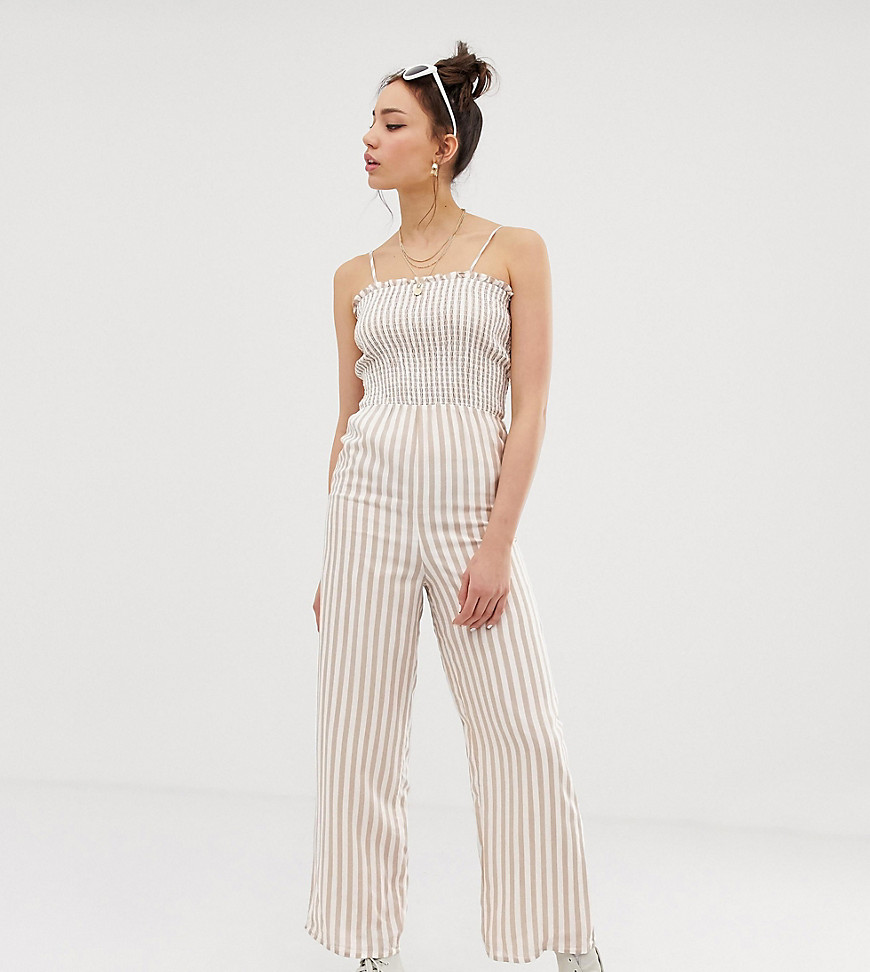 Glamorous Tall cami jumpsuit with shirring in natural stripe