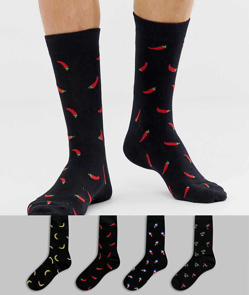 Jack & Jones 4 pack novelty print socks