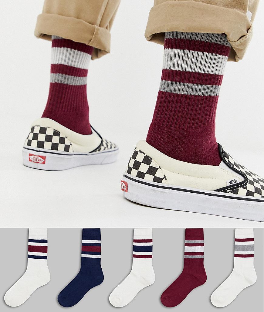 ASOS DESIGN sports style socks in off-white & dark retro colours 5 pack - Multi