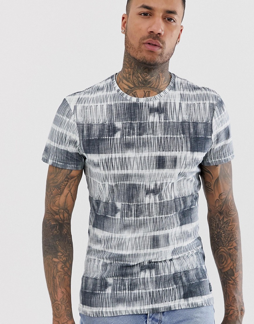 Blend t-shirt with zig zag print in monochrome