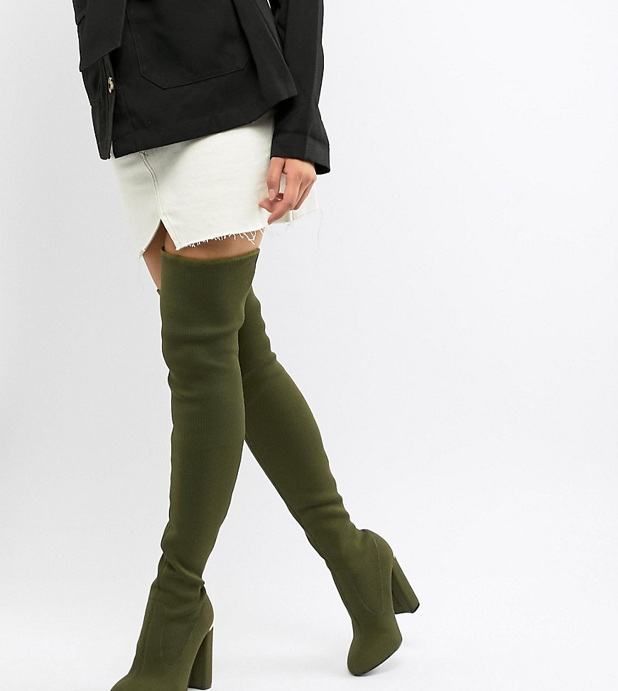 Asos Design Koko Knitted Thigh High Boots In Green