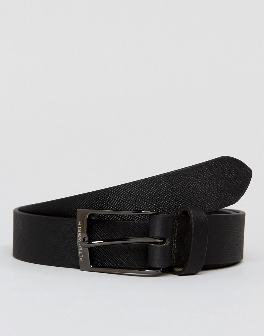 Peter Werth Saffiano Leather Belt In Black - Black