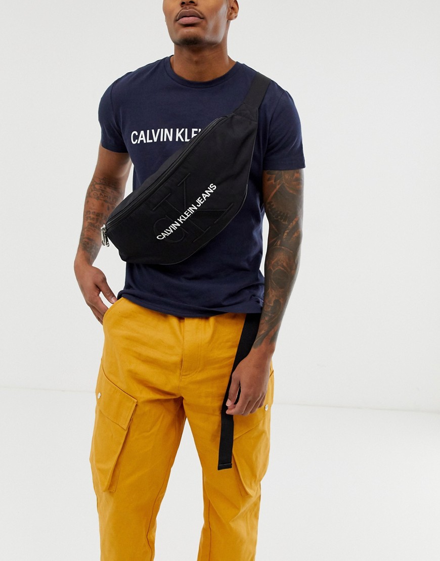 Calvin Klein Jeans monogram logo extra large bum bag in black