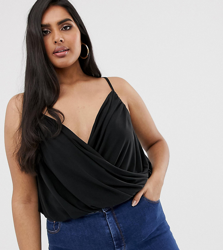 Koco & K Plus soft touch drape front top in black