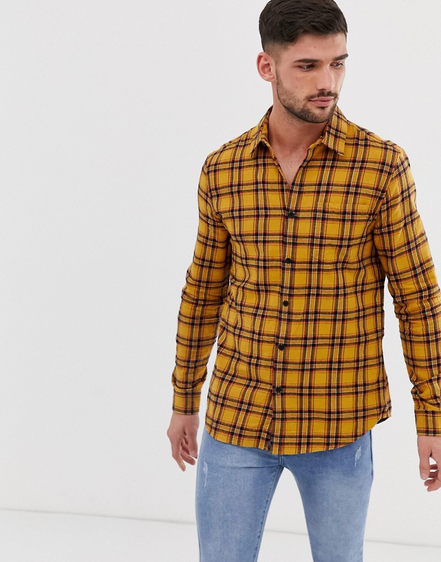 New Look washed check shirt in yellow