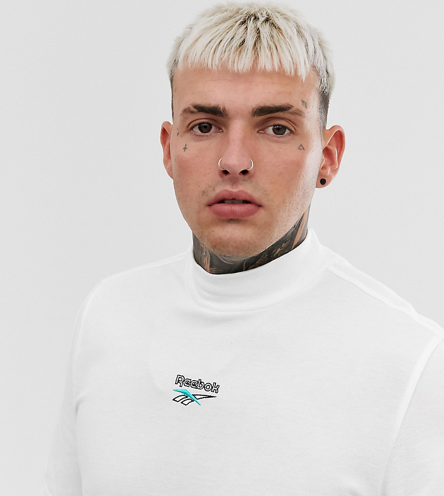 Reebok t-shirt with high neck and central logo in white exclusive to asos