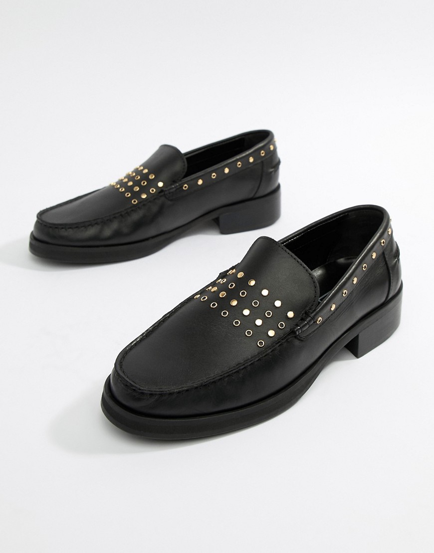 ASOS EDITION loafers in black leather with studding detail
