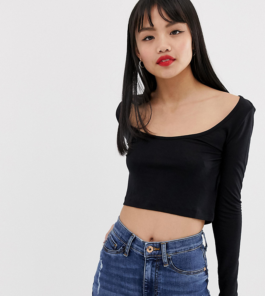Noisy May Petite scoop neck long sleeve cropped top