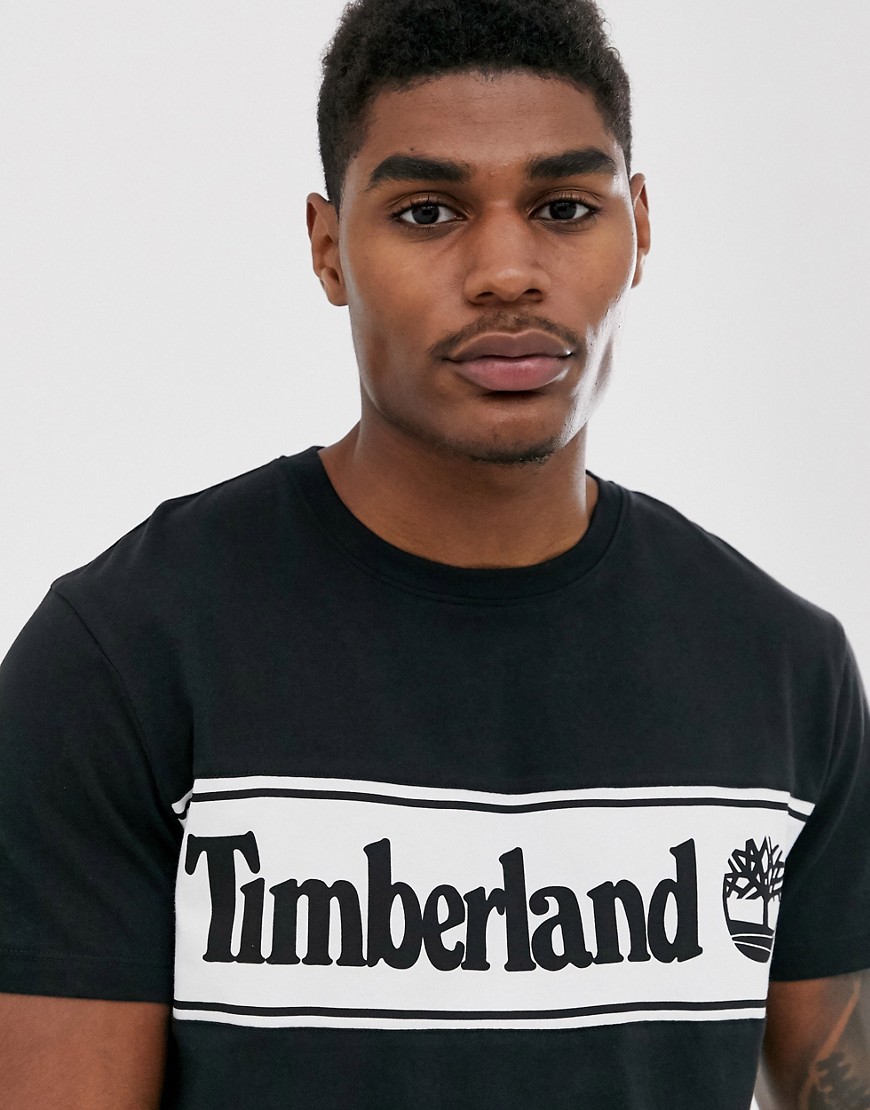 Timberland chest stripe logo t-shirt in black/white