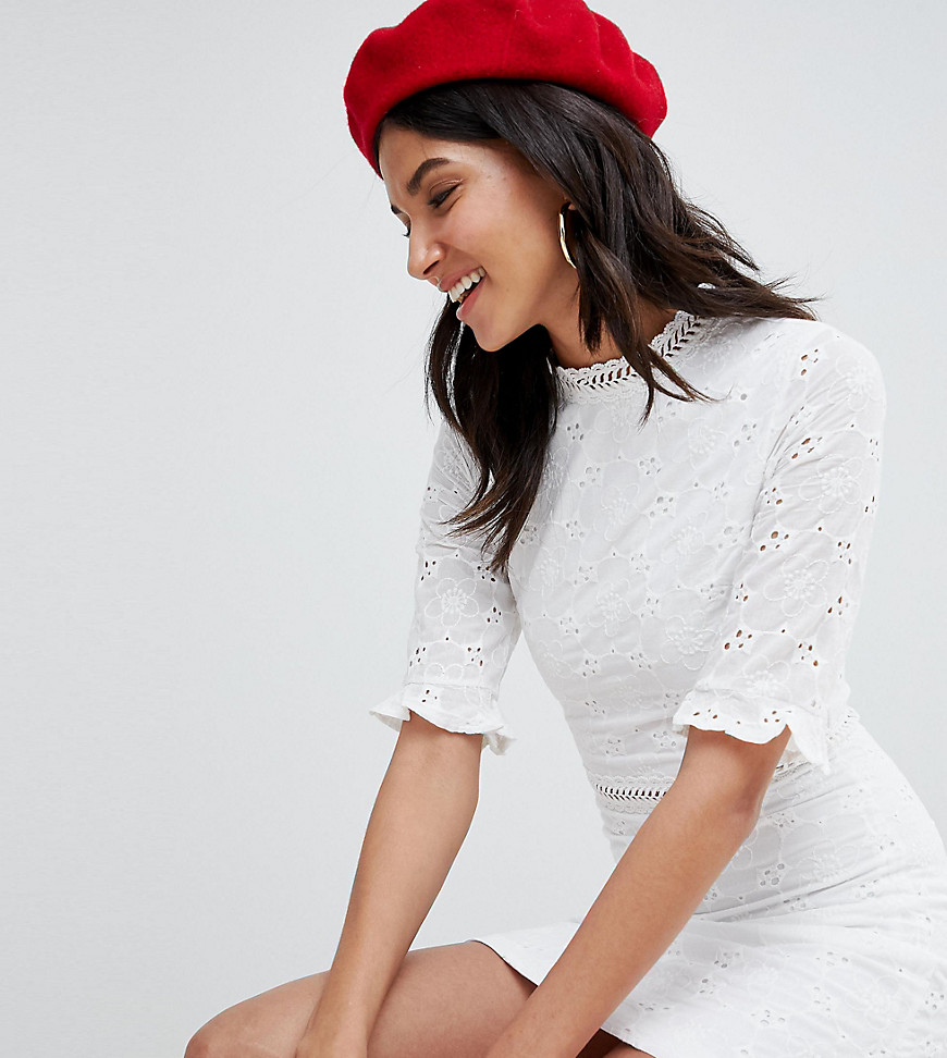 Parisian Tall Broderie Dress With Frill And Laddering Details - White