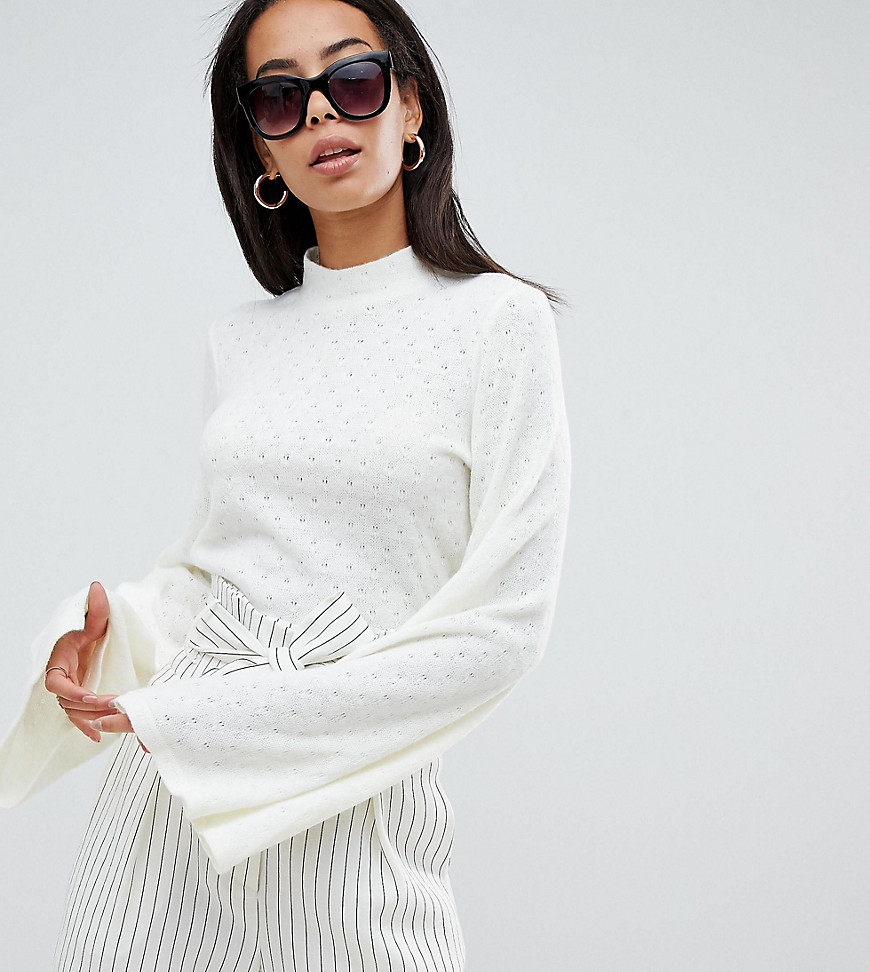 Fashion Union Tall High Neck Knitted Top With Flared Sleeves - Ivory