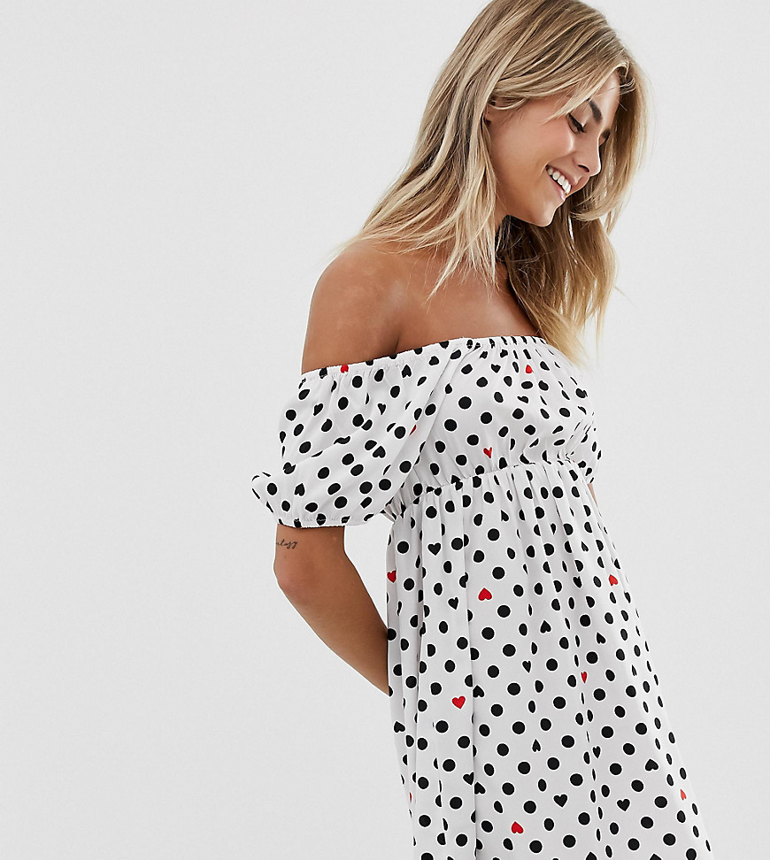 Wednesday's Girl smock dress with puff sleeves in heart spot print