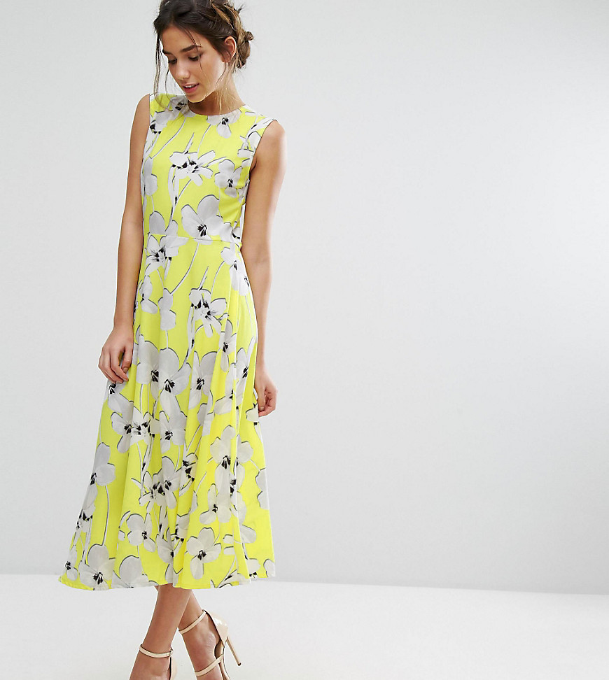 Every Cloud Graphic Floral Midi Dress - Yellow