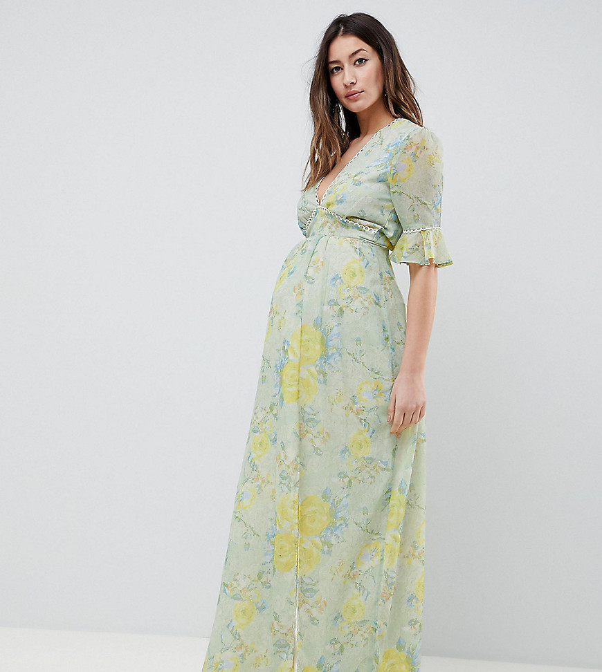 Hope & Ivy Maternity Floral Printed Maxi Dress With Thigh Split