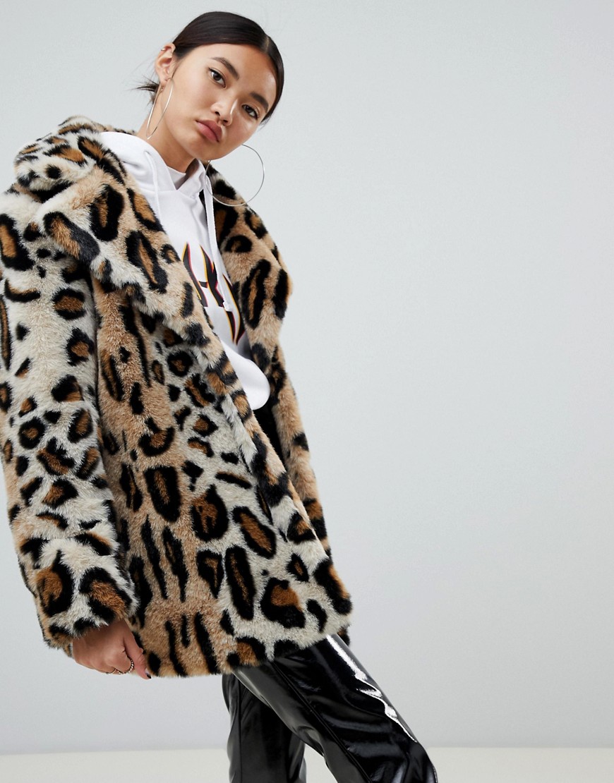 Na-kd faux fur leopard print short jacket
