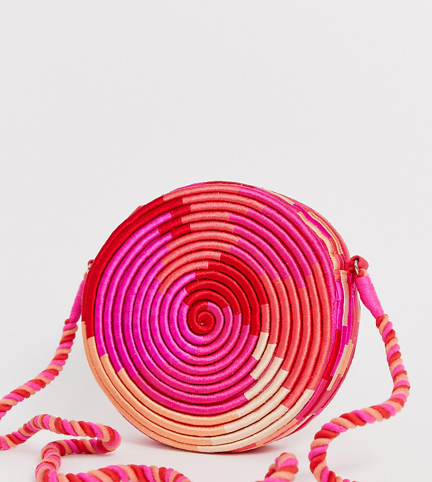 Accessorize Rosa straw round pink cross body bag