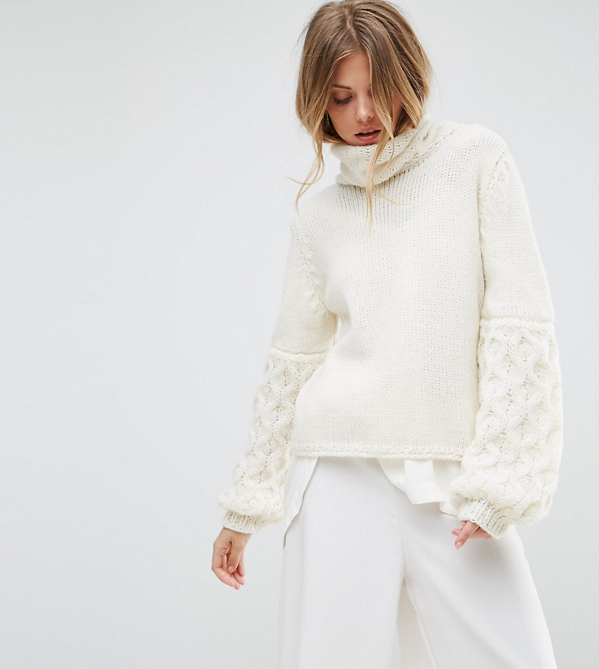 OneOn Hand Knitted Textured Sleeve Jumper - White