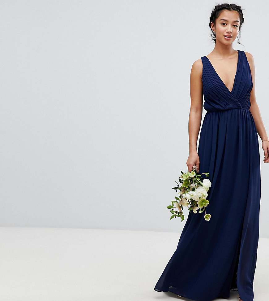 TFNC Petite Pleated Maxi Bridesmaid Dress With Back Detail