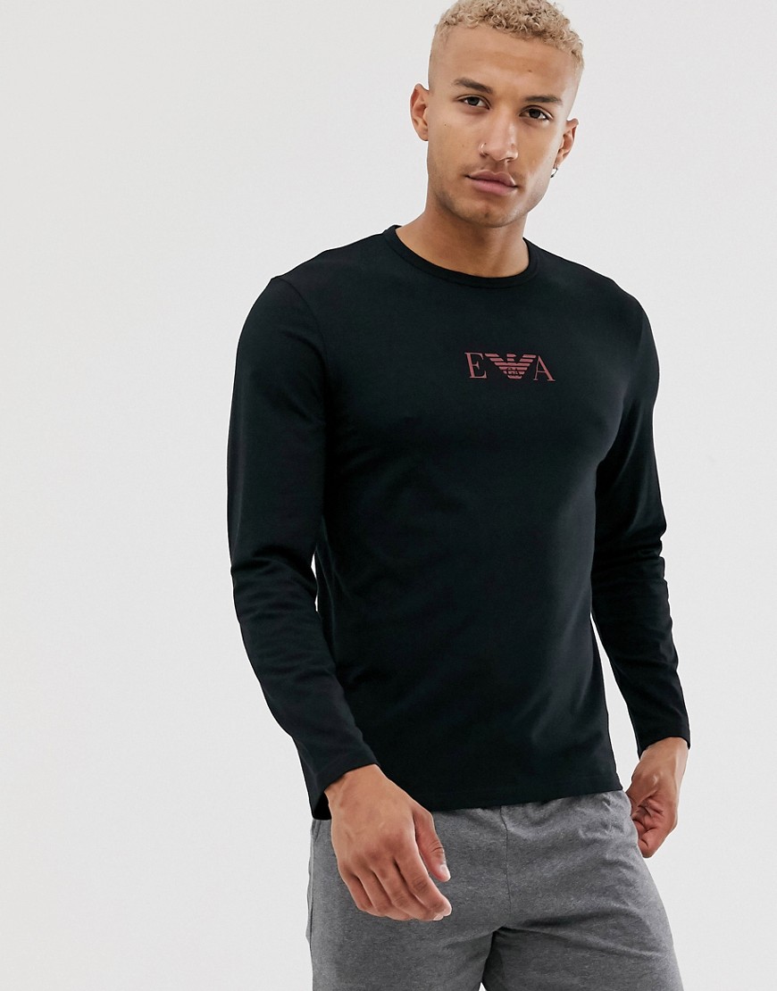 Emporio Armani slim fit Eva eagle logo long sleeve lounge t-shirt in black