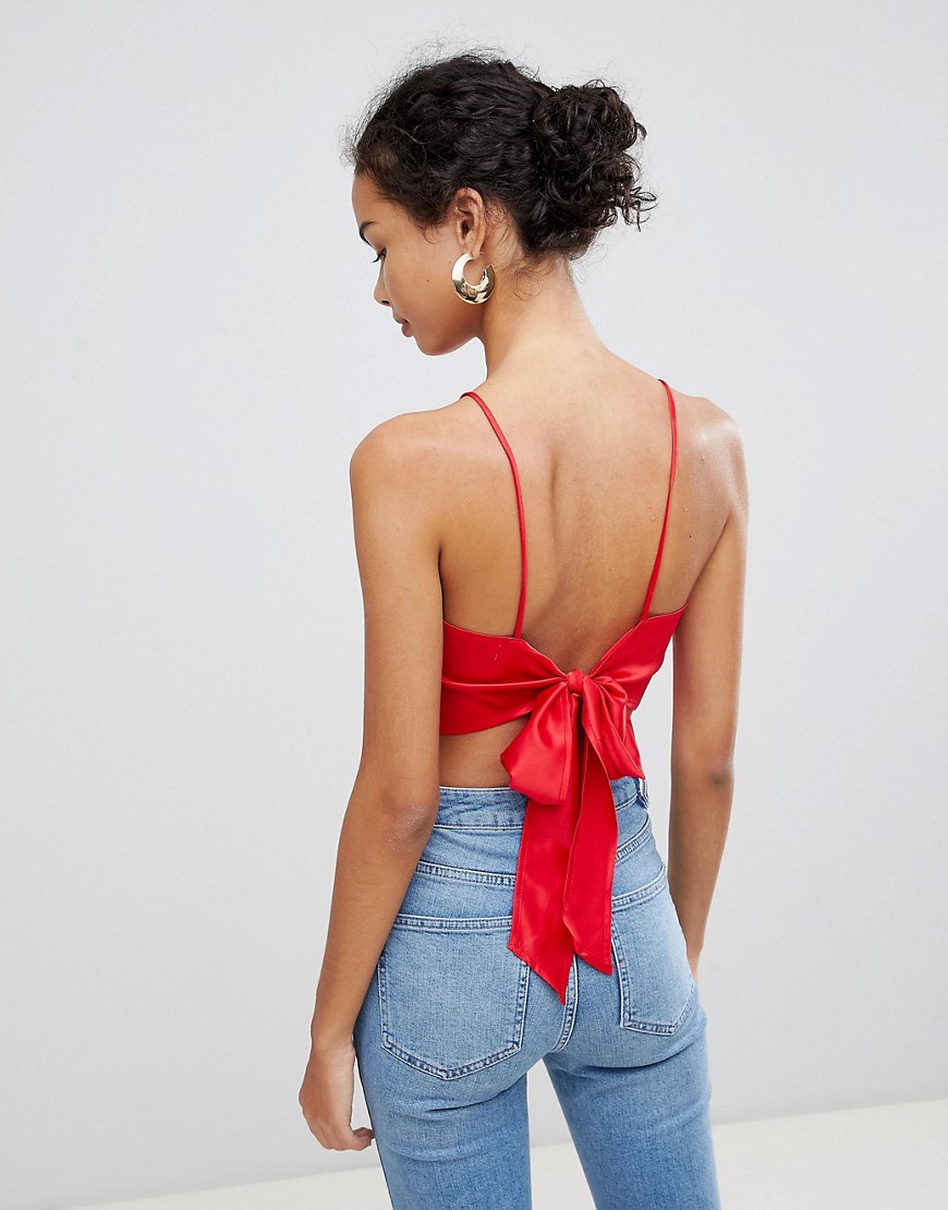 Glamorous Crop Top With Tie Back - Red