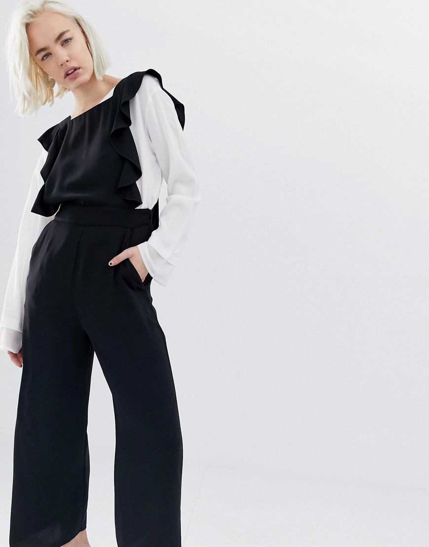 ASOS DESIGN pinny jumpsuit with ruffle detail