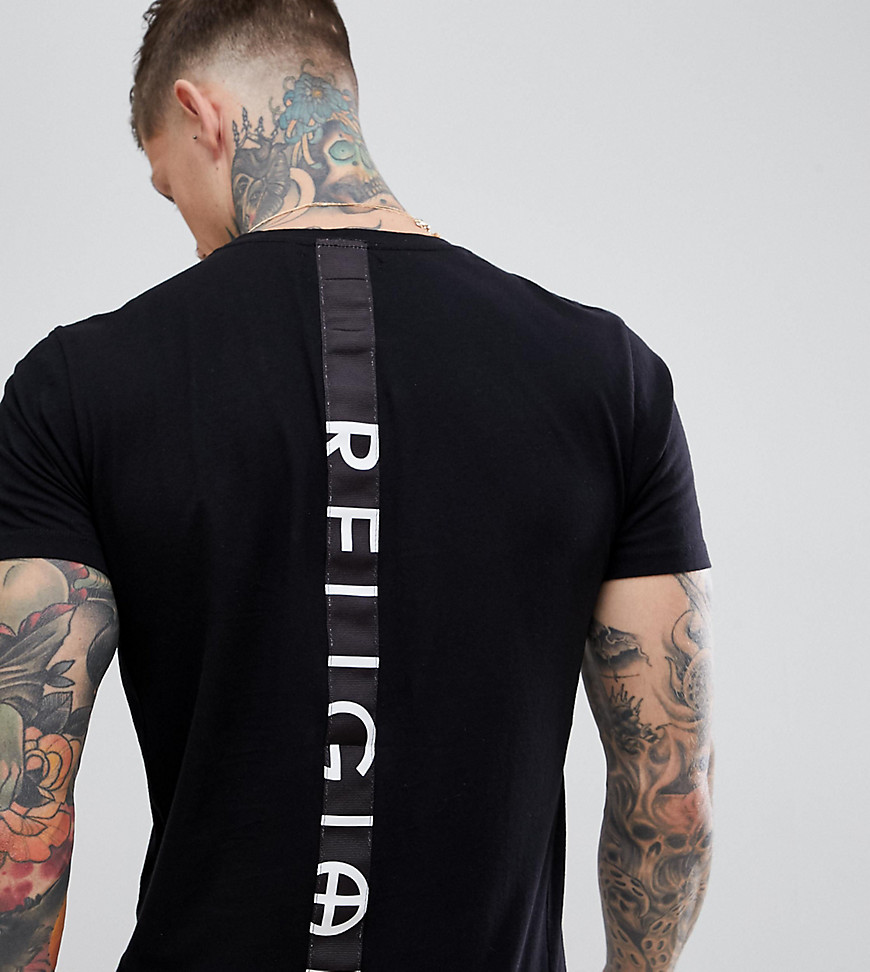 Religion t-shirt with back tape and curved hem