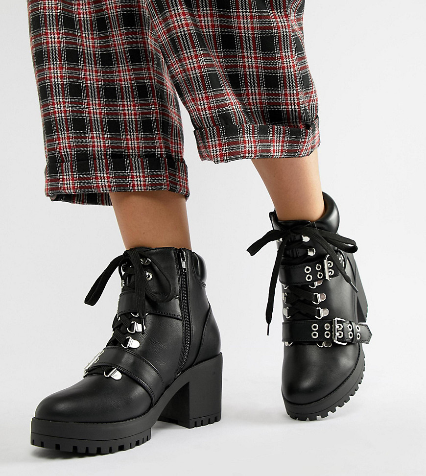 Truffle Collection Wide Fit Hiker Heeled Ankle Boots