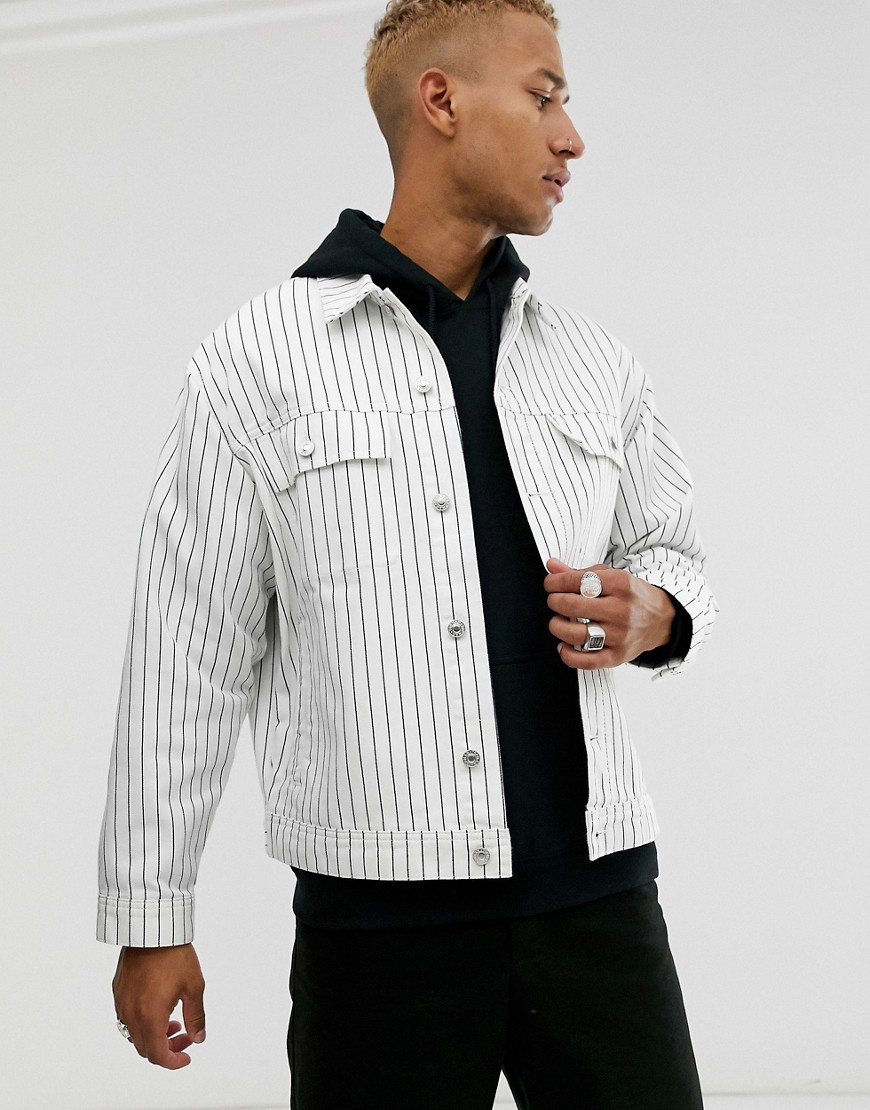 Topman denim jacket in white stripe
