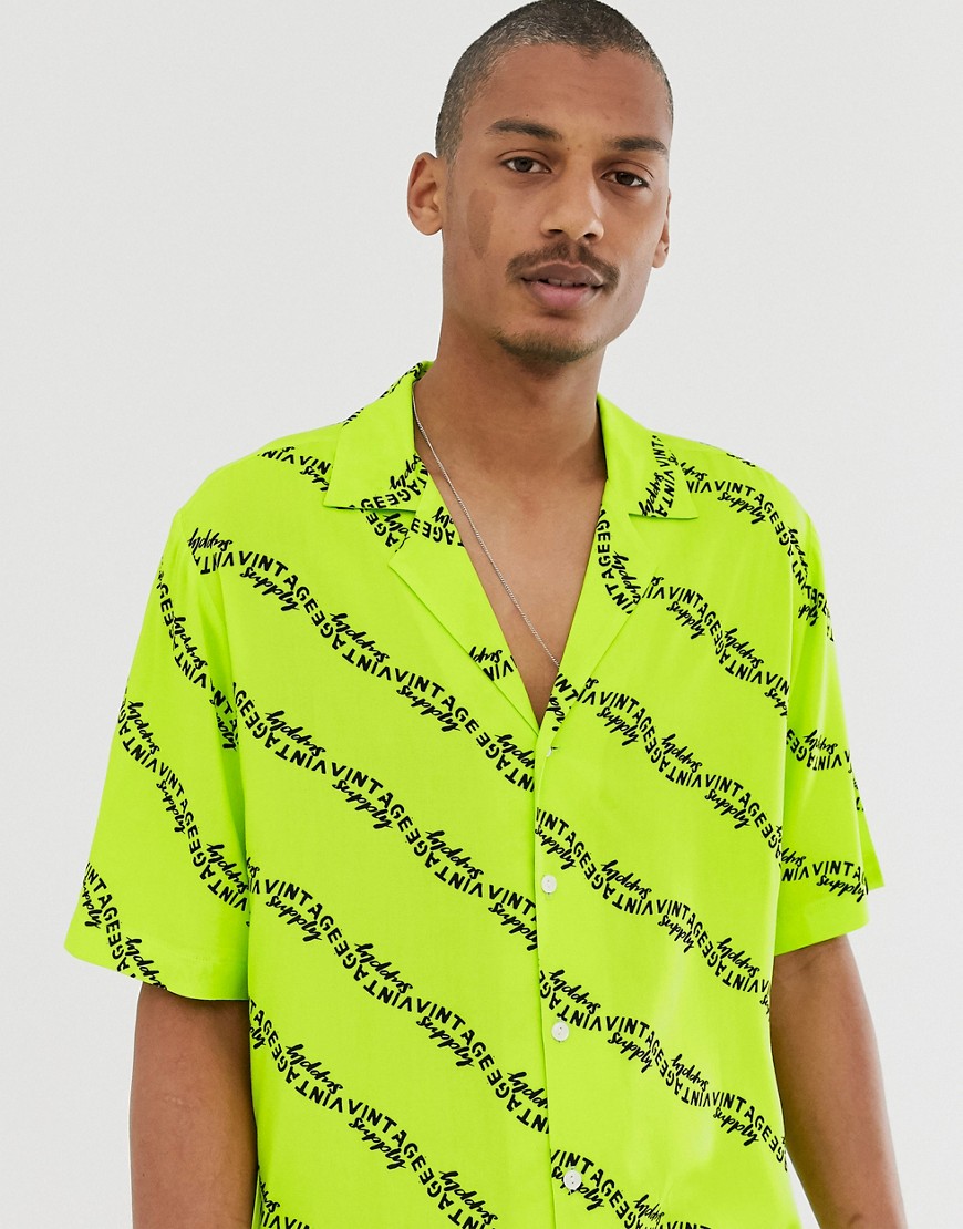 Vintage Supply revere collar shirt in neon yellow