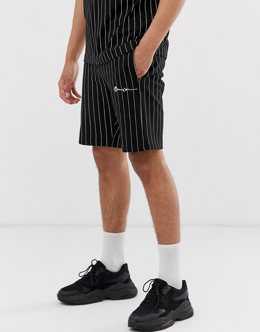 Mennace co-ord shorts in black pinstripe