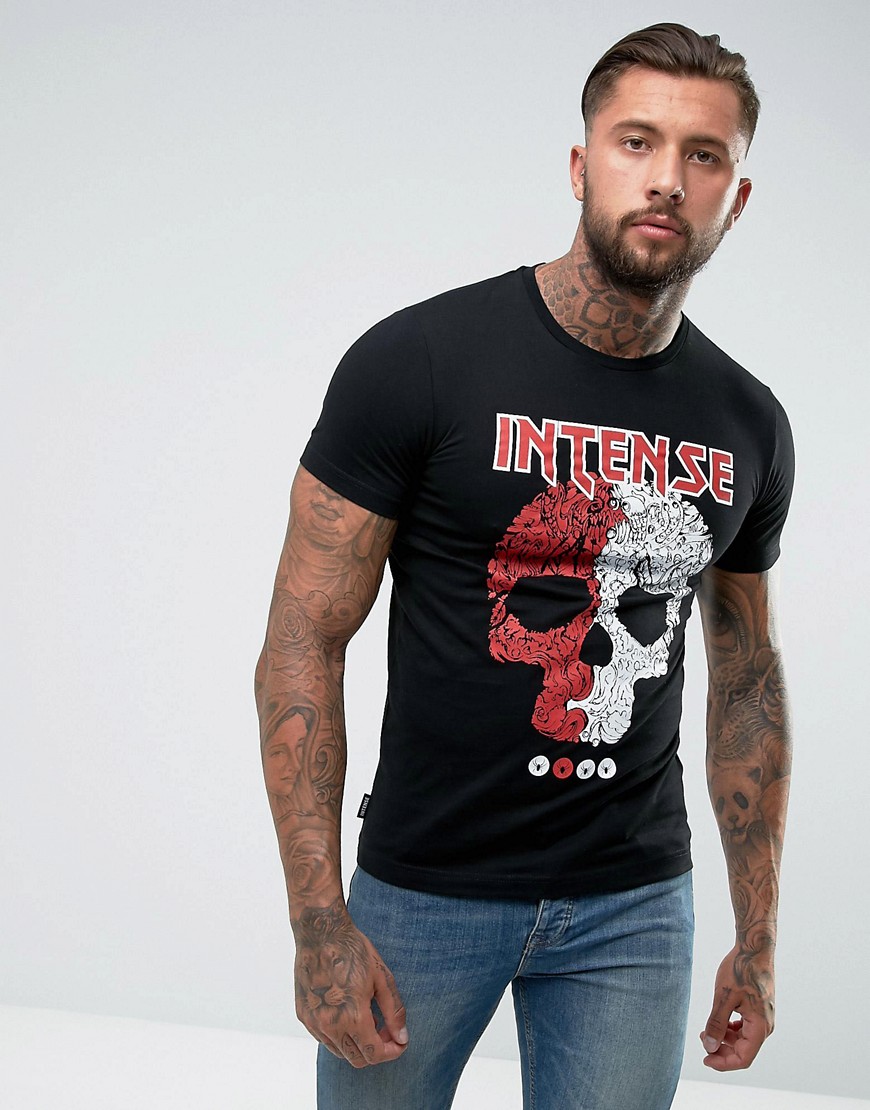Intense Muscle T-Shirt In Black With Skull Print - Black