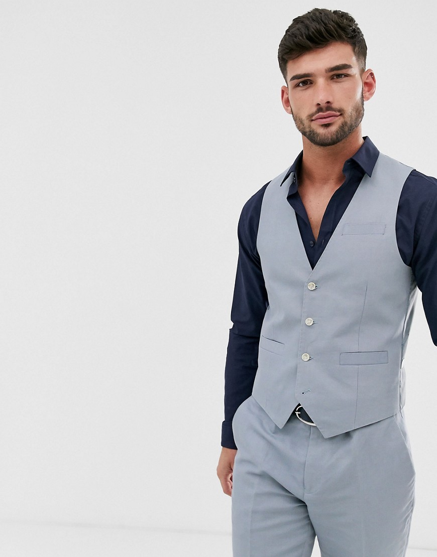 Gianni Feraud Wedding Slim Fit Plain Linen Waistcoat