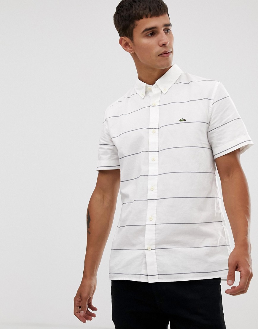 Lacoste short sleeve stripe oxford shirt in white
