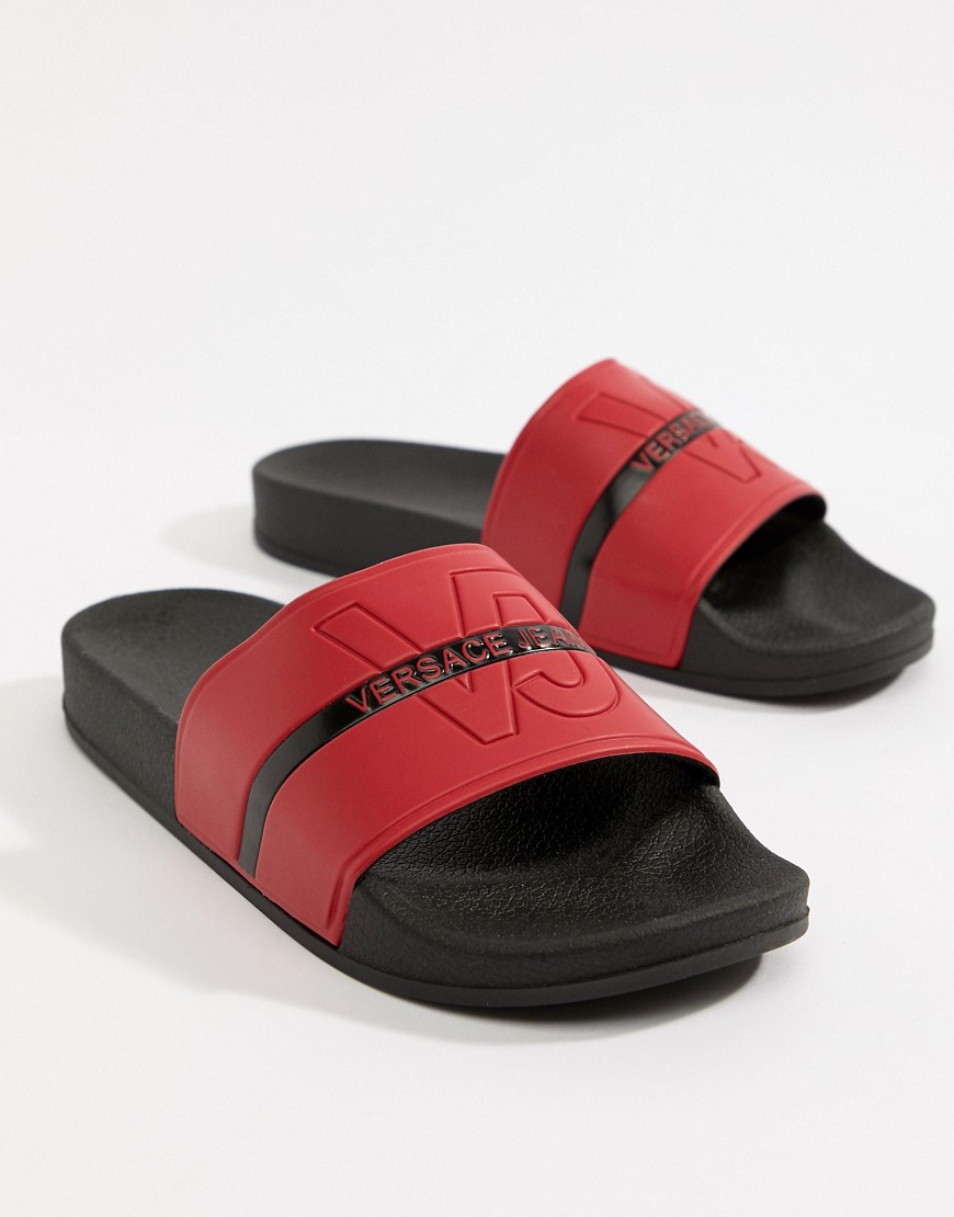 Versace Jeans Logo Sliders In Red - Red