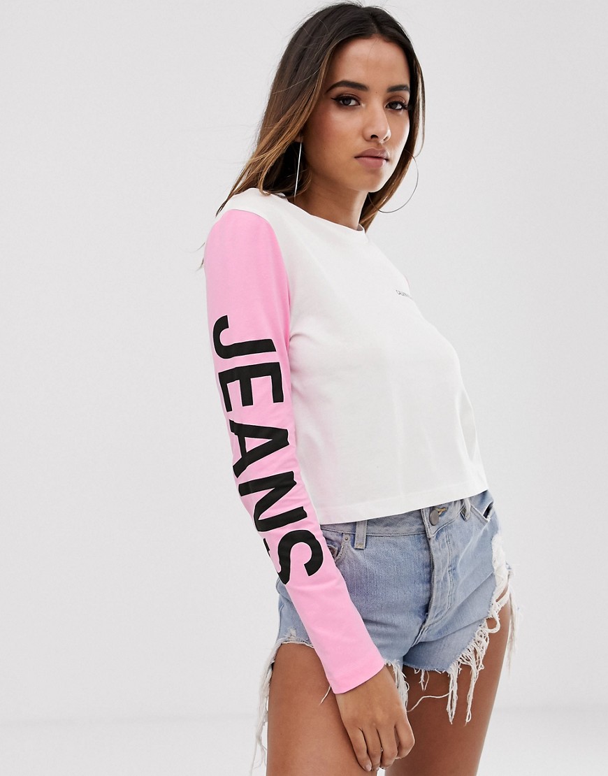 Calvin Klein Jeans contrast sleeve logo t shirt